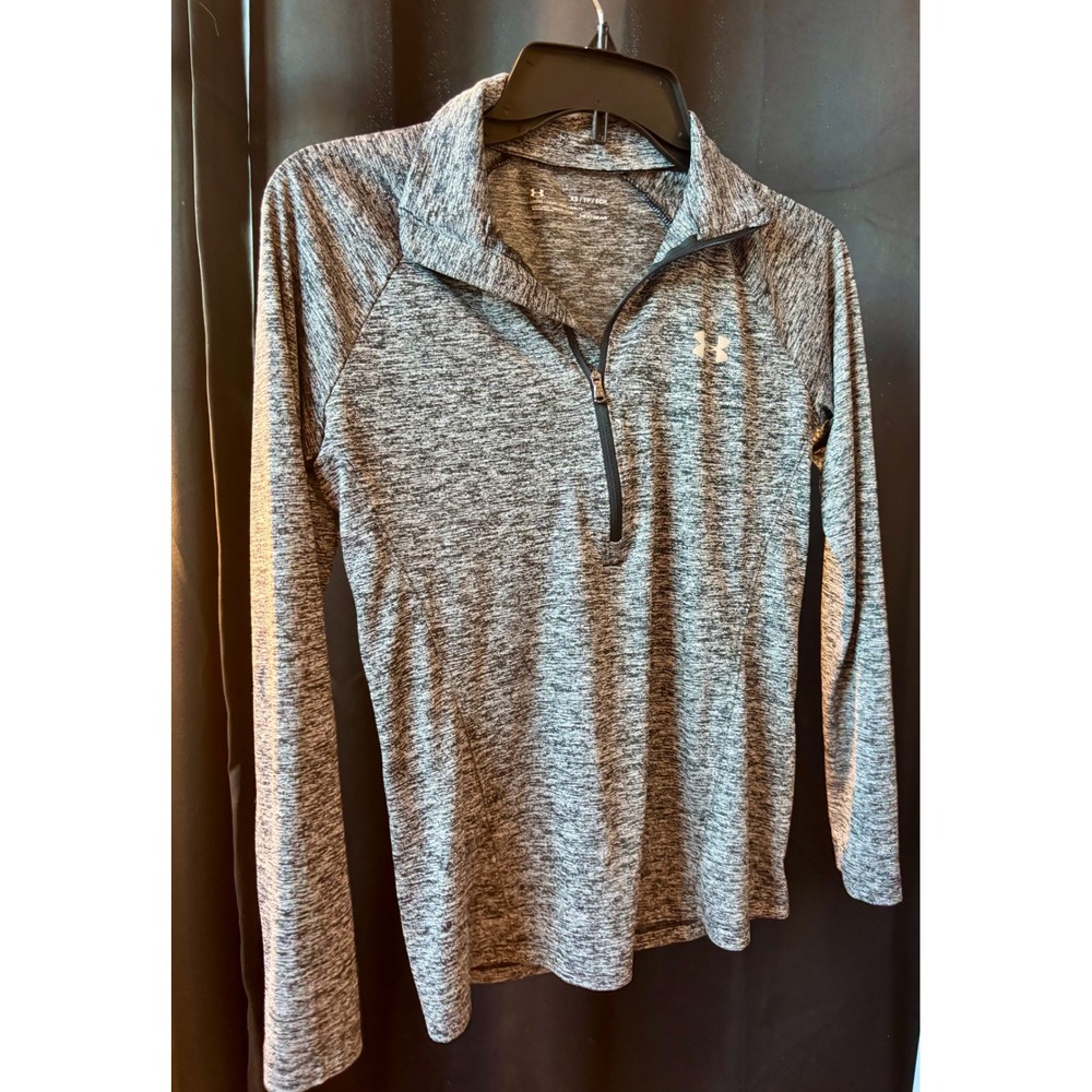 Under Armour HeatGear Womens XS Quarter Zip Pullover Space Dye Grey Black Loose